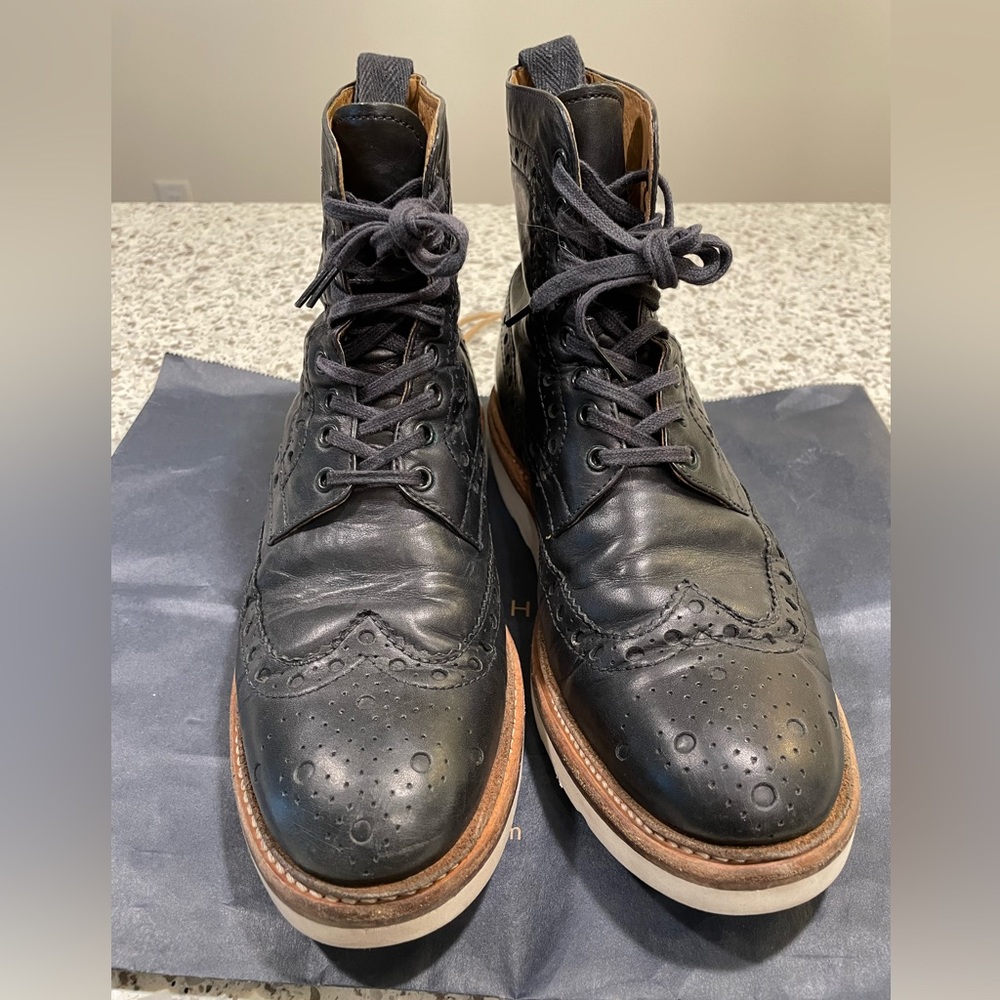 GREGORY dapper black leather wingtip lace-up mid high boots